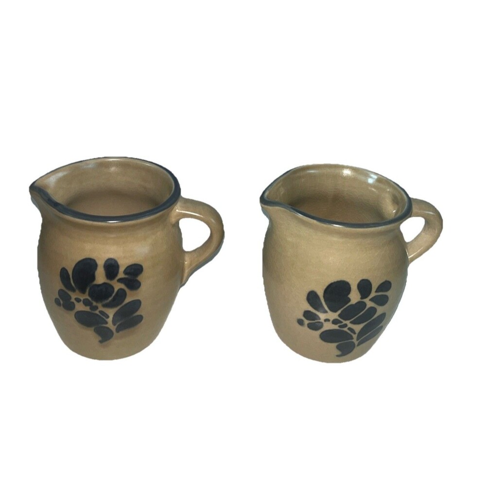 2 PFALTZGRAFF FOLK ART Creamer #024 Made In USA Tan/blue Color Floral